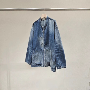 现~2025秋季新女芯宝韩国代购statement时尚做旧拉链宽松牛仔外套