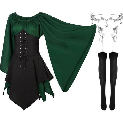 4 pieces of women's elf costumes Halloween ears女式精灵服装