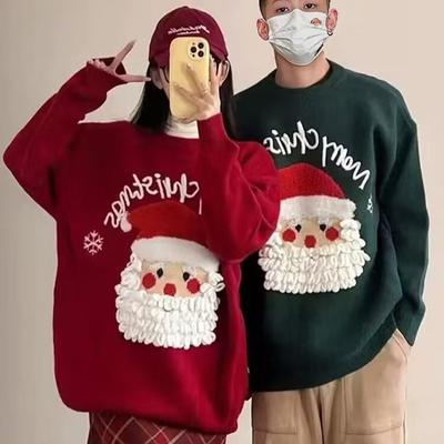 Red Christmas themed sweater men's knitted sweater jacket外