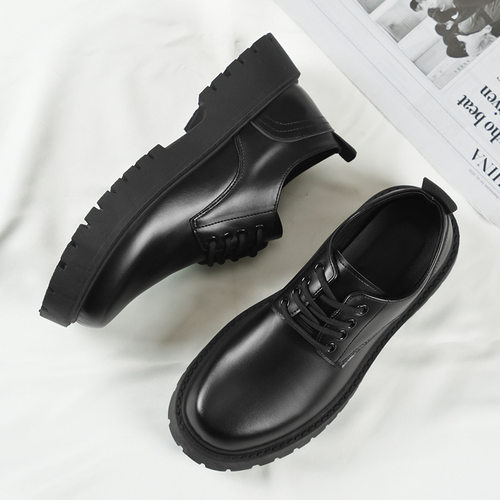 Men's Work Shoes 2026秋季商务防水黑色厚底韩版百搭工作皮鞋