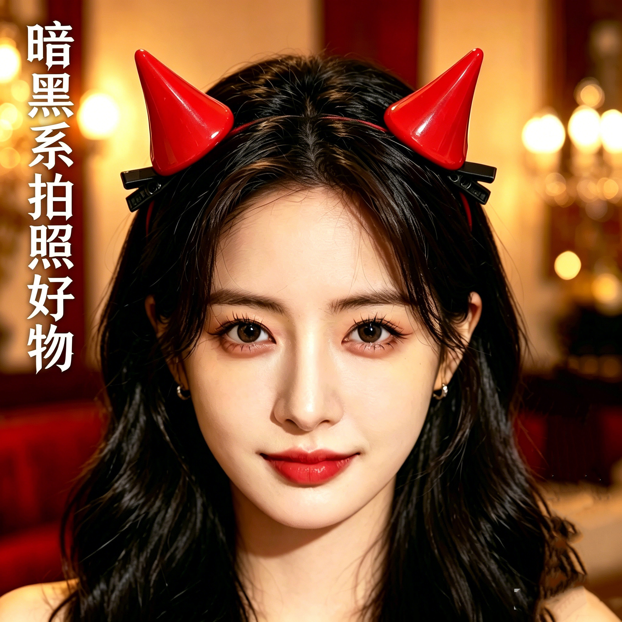 万圣节暗黑恶魔牛角对夹拍照