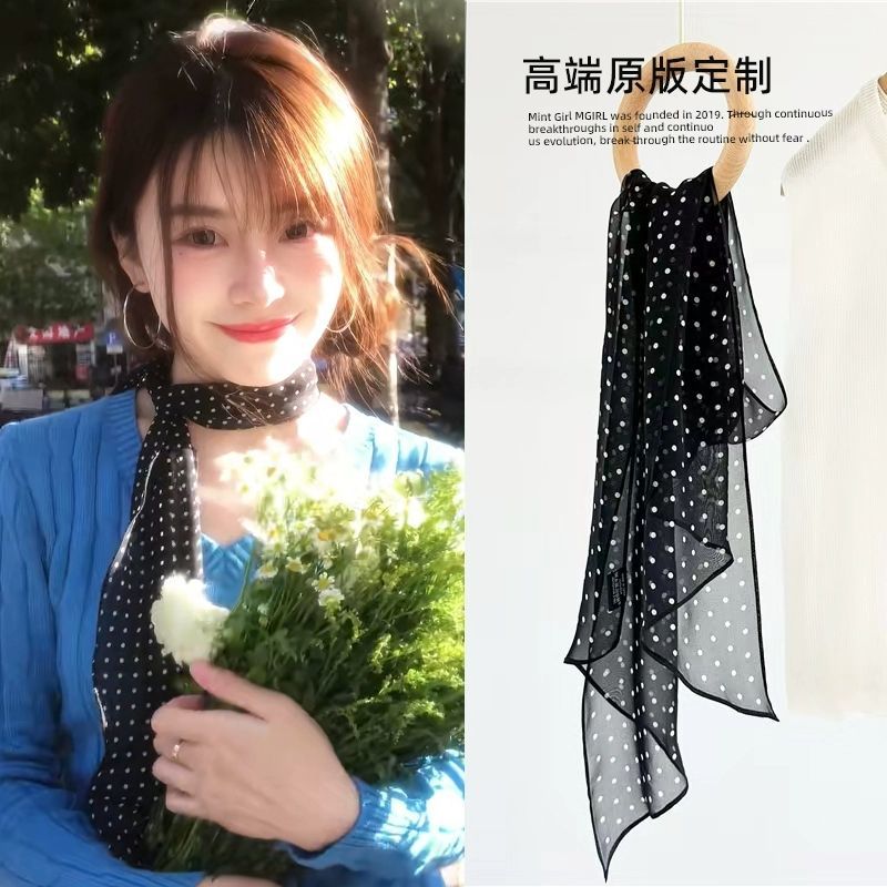 韩系黑白波点丝巾发带绑包