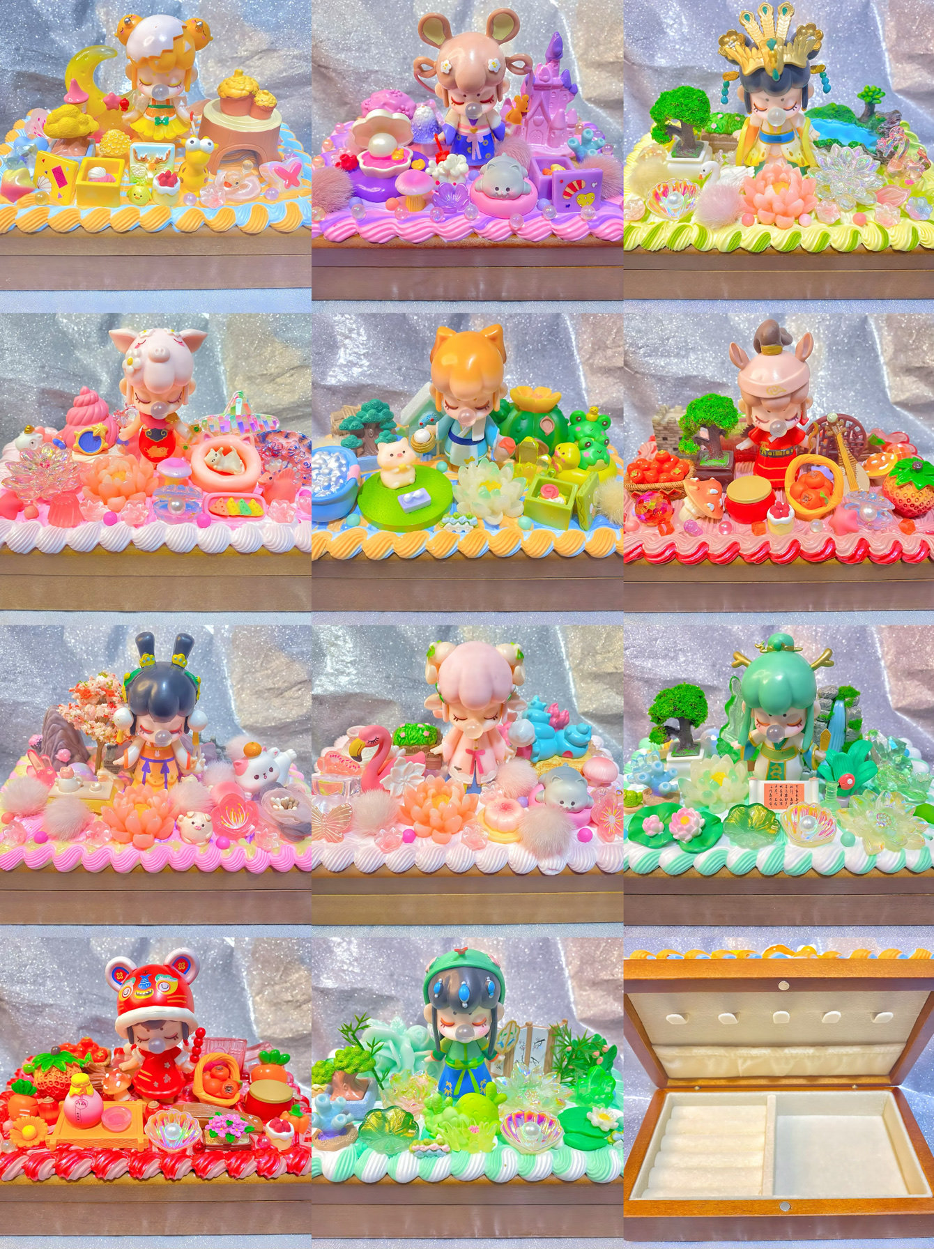 泡泡玛特若来十二生肖收纳盒黑胡桃木色饰品盒奶油胶手工珠宝盒