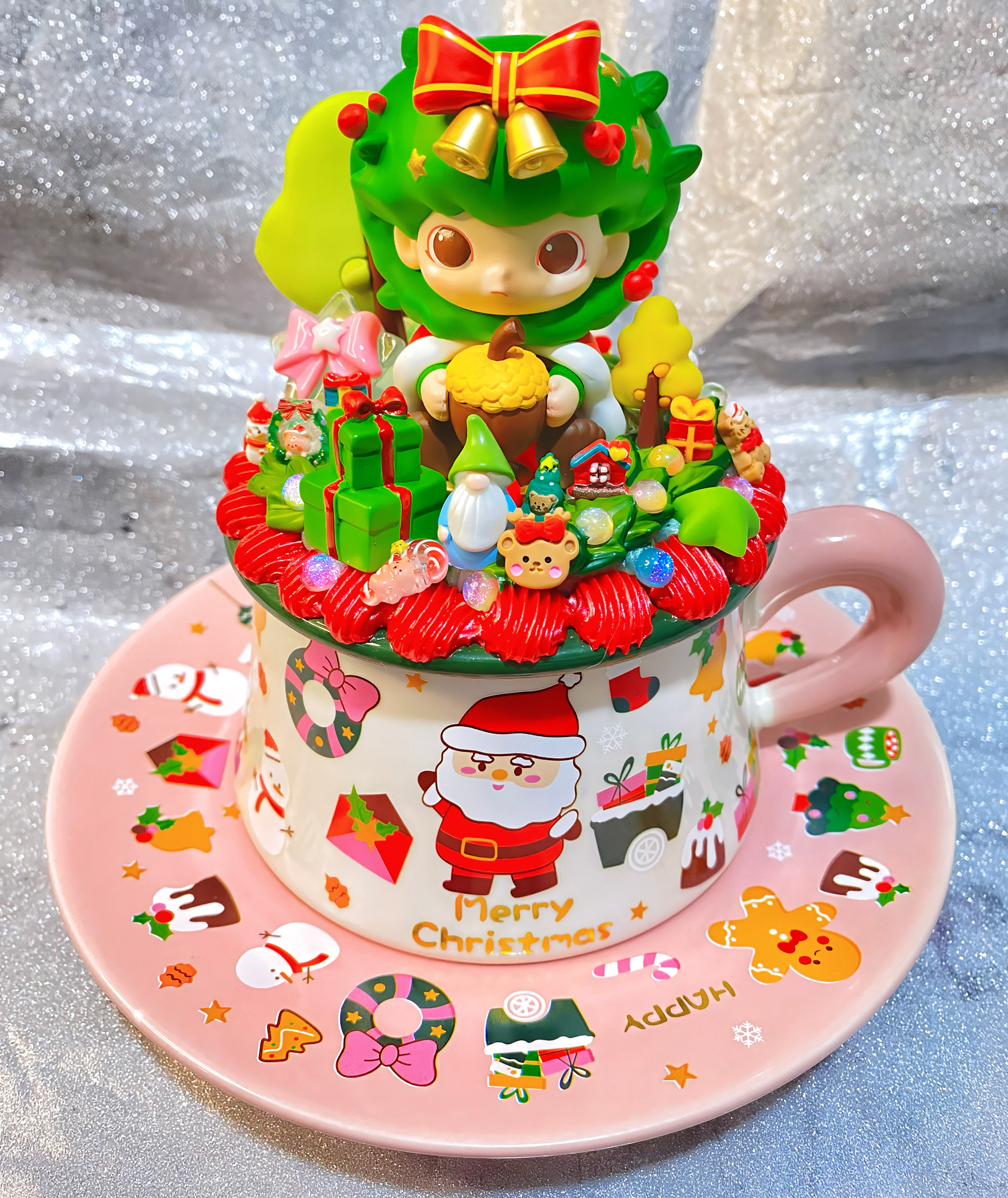 泡泡玛特杯dimoo奶油胶杯圣诞节圣诞花环马克杯茶盘咖啡碟杯正品