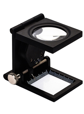 折叠式放大镜10倍双LED灯光学玻璃镜片黑色喷漆放大镜锌合金照布镜 两个LED灯照布镜 刻度检布放大镜