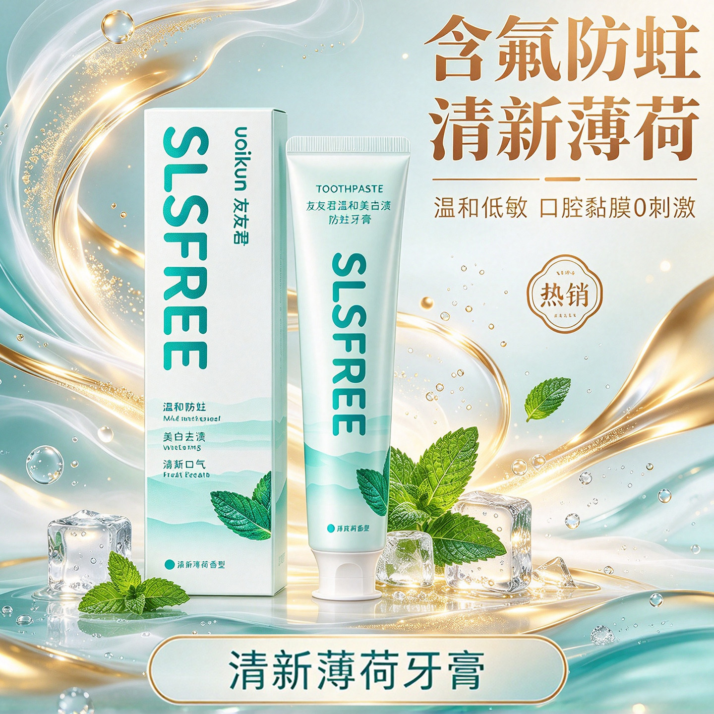 友友君温和美白去渍防蛀牙膏清新薄荷含氟防蛀口腔护理