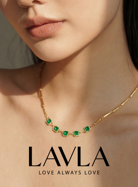 LAVLA法式复古祖母绿镶钻项链