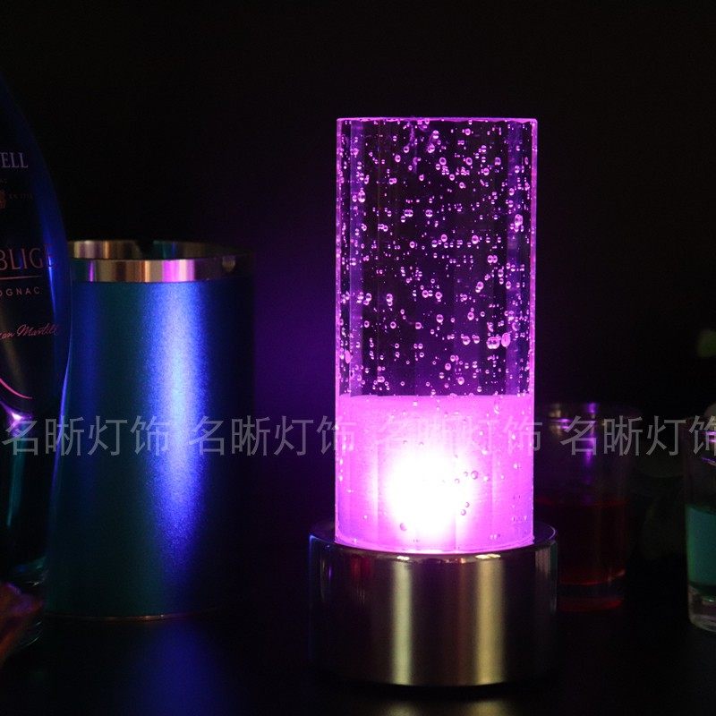 新款LED充电酒吧台灯 创意圆柱型发光水晶气泡装饰烛台KTV小夜灯