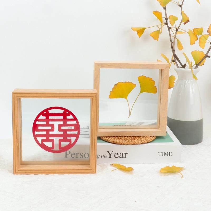 双面玻璃透明摆台立体树叶标本实木相框正方形4手工压花画框