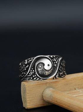 太极古银戒指男潮ins指环泰银风生水起转运戒指阴阳纯银道家戒