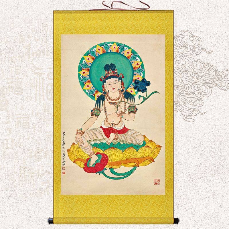 张大千观音菩萨圣像挂画复古国画艺术微喷仿复制品客厅书房装饰画