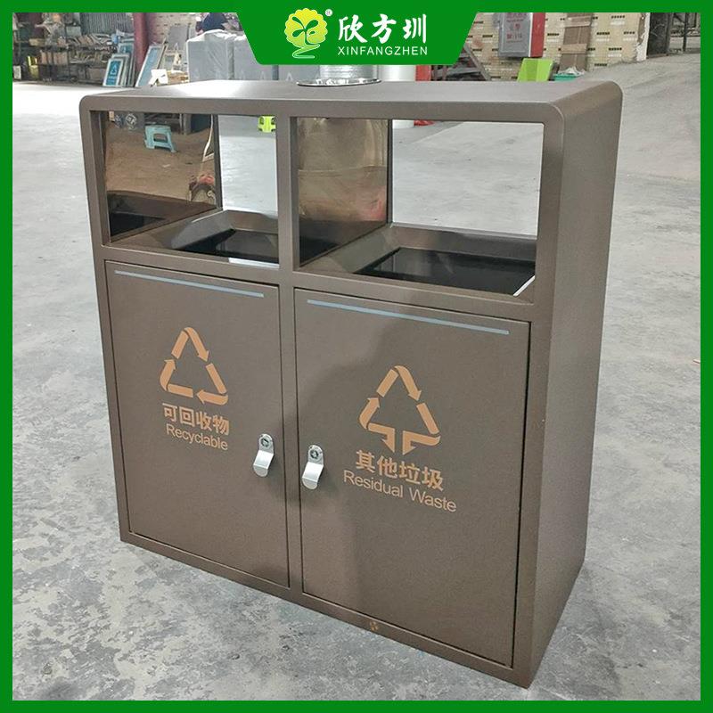 户外市政街道城市广场喷塑烤漆两连体不锈钢分类垃圾桶环卫果皮箱