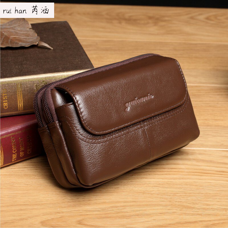 三层手机腰包男穿皮带横款真皮多层多功能老人手机套钱包挎包挂包