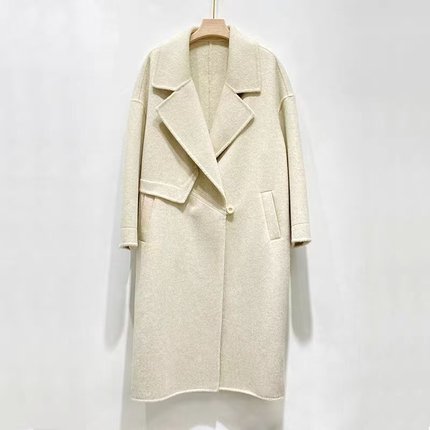 新款双面大衣女中长款韩版宽松西装领羊毛呢子外套ms2665