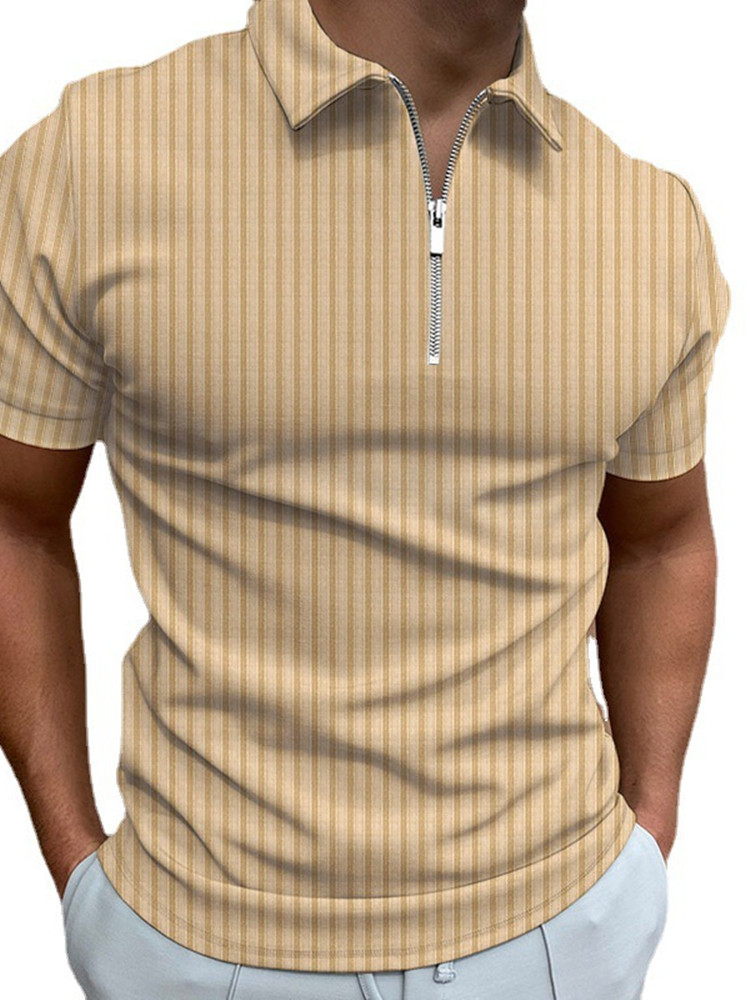 FOREIGN TRADE MENS FASHION SOLID COLOR DARK STRIPE SHORT-SLEEVED POLO SHIRT LAPEL SLIM FIT T-SHIRT TRENDY MEN POLO SHIRT