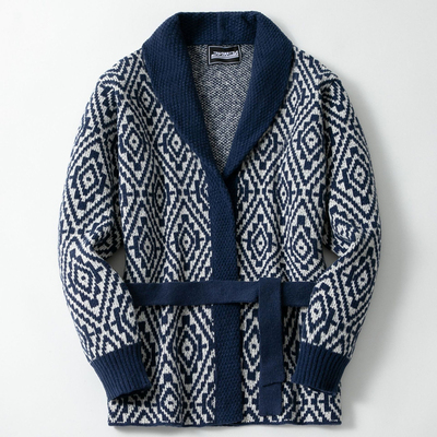 2025冬季欧美菱形提花毛织外套男加厚中长款开衫毛衣Men sweater