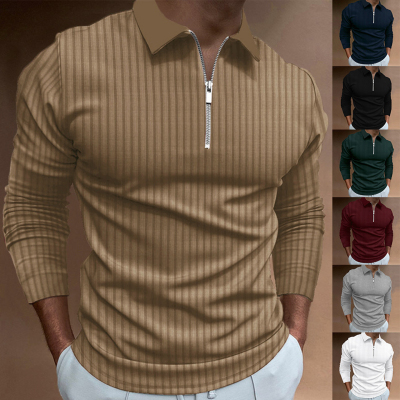 Men's polo shirt2026秋冬欧美条纹休闲T恤长袖Polo衫男打底上衣