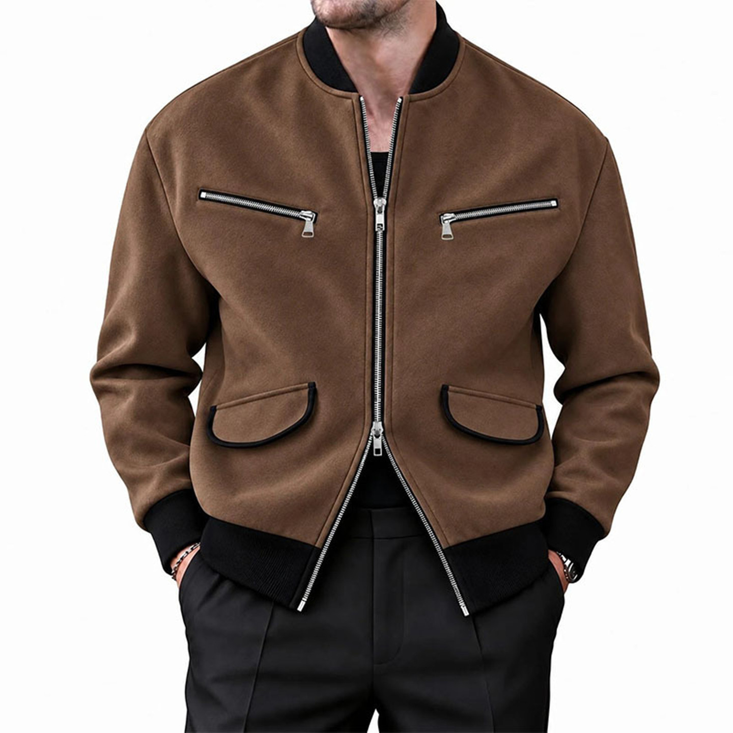 2026秋冬美式仿麂皮棒球夹克男立领宽松休闲工装外套Men's jacket