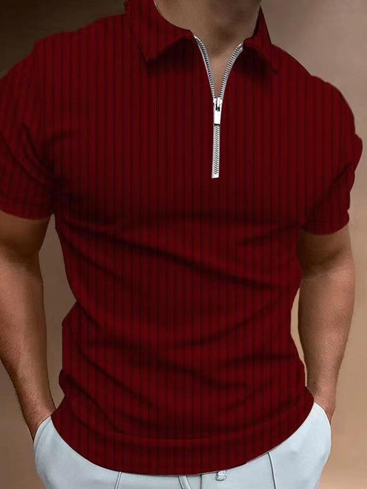 FOREIGN TRADE MENS FASHION SOLID COLOR DARK STRIPE SHORT-SLEEVED POLO SHIRT LAPEL SLIM FIT T-SHIRT TRENDY MEN POLO SHIRT