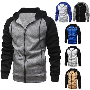 秋冬撞色连帽修身大码卫衣拉链开衫休闲外套上衣男Men sweatshirt