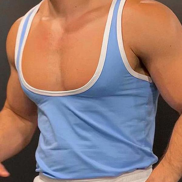 2025夏季欧美男士修身薄款健身工字背心运动训练拼色上衣Men vest