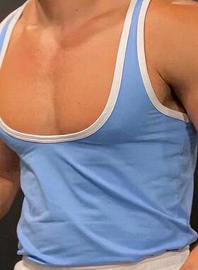 2025夏季欧美男士修身薄款健身工字背心运动训练拼色上衣Men vest