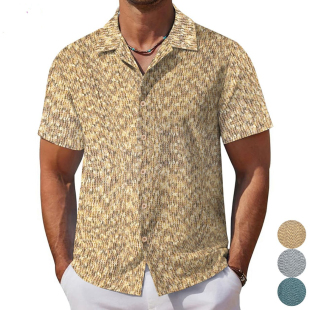 Men 2026春夏外贸男士 古巴领百搭衬衫 衬衣大码 shirts 休闲褶皱短袖