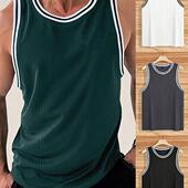 2025夏季 外贸圆领竖条纹拼色弹力工字背心男健身打底上衣Men vest