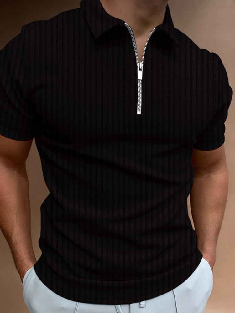 FOREIGN TRADE MENS FASHION SOLID COLOR DARK STRIPE SHORT-SLEEVED POLO SHIRT LAPEL SLIM FIT T-SHIRT TRENDY MEN POLO SHIRT