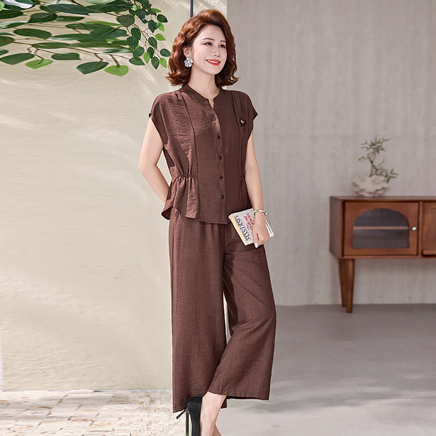 中老年女装休闲装中年妈妈夏装短袖套装妈妈装夏天衣服时尚两件套
