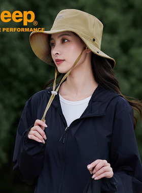 Jeepoutdoor吉普户外渔夫帽女夏季防晒新款透气盆帽大头围可折叠