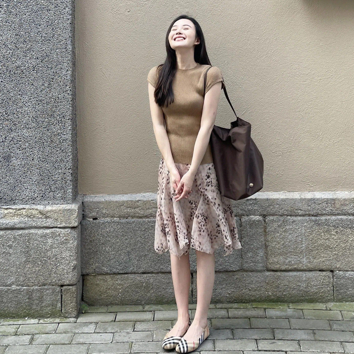 声雨竹2026豹纹印花不规则半身裙女中长版气质蛋糕裙夏针织上衣两