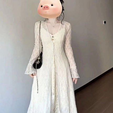 声雨竹小个子韩系新中式提花蕾丝针织开衫2026春夏季穿搭新款上衣