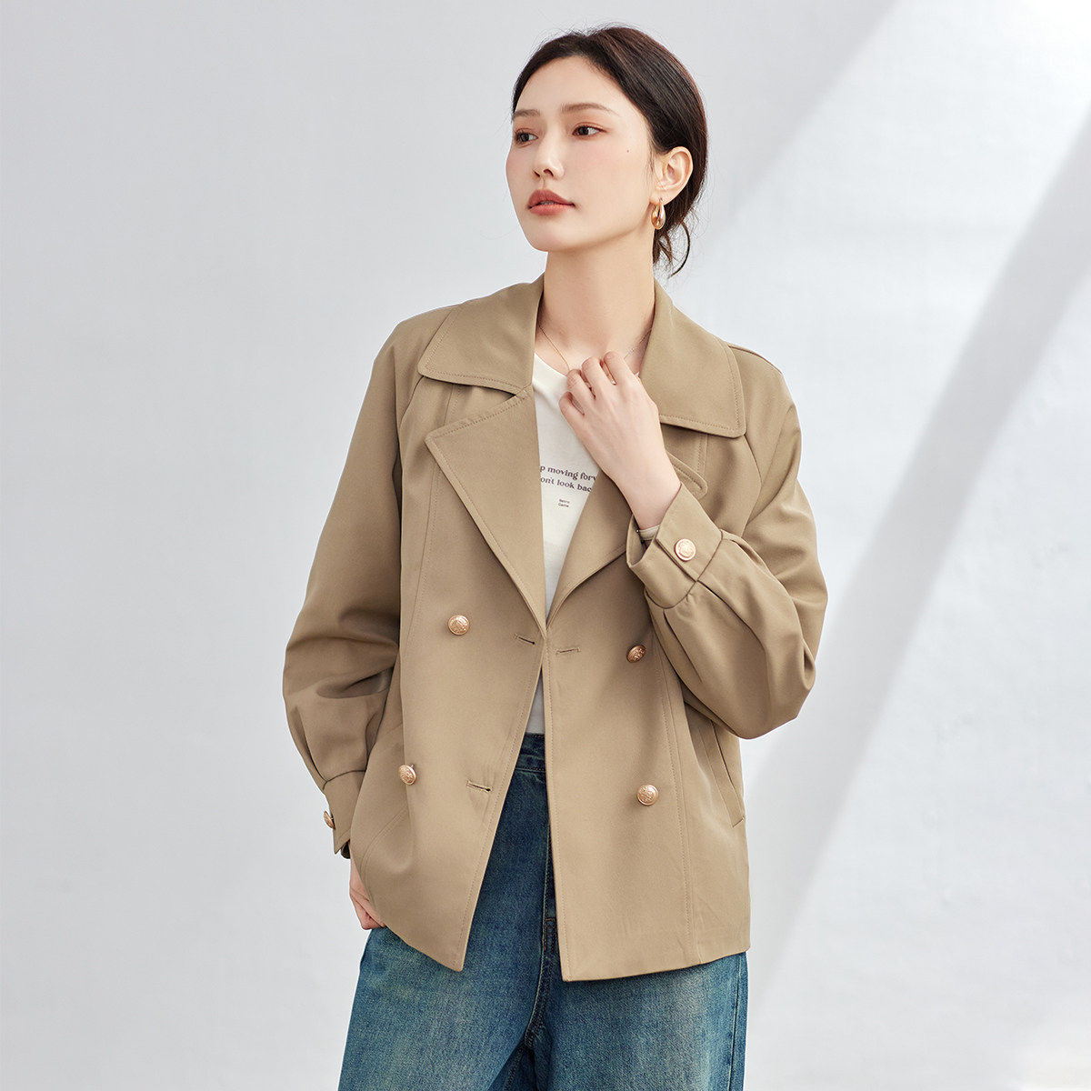 声雨竹时尚高级感外套女2026春秋新款小个子宽松显瘦气质百搭风衣