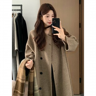 声雨竹高级感双面羊绒大衣女2026冬季新款黑色高级感小个子羊毛呢