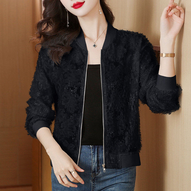 声雨竹时尚棒球服短款外套女秋季2026新款洋气休闲黑色夹克百搭显