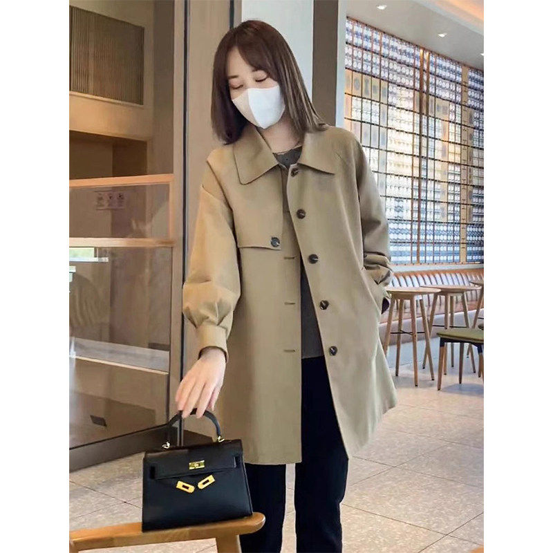 声雨竹中长款高级感风衣女春秋季新款韩版宽松百搭气质卡其色大衣