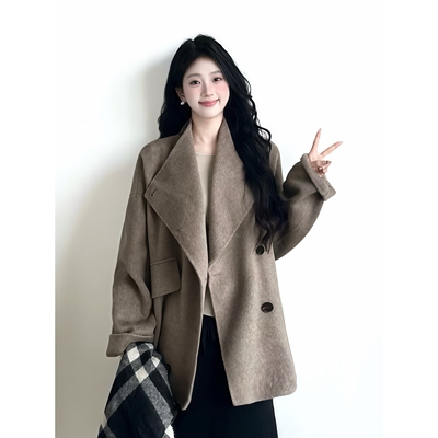 声雨竹小个子双面羊绒大衣女2026冬季新款韩系高级感短款大翻领毛