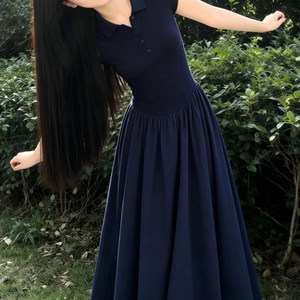 声雨竹polo领短袖洋装女2026夏季新款小个子超好看显瘦气质度假长