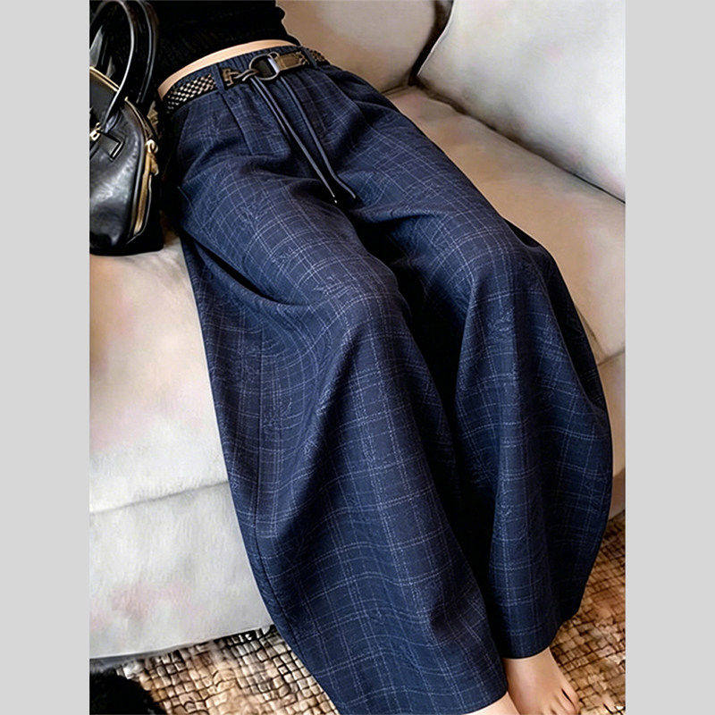 声雨竹胖mm通勤风格纹西装阔腿裤女夏季新款高腰显瘦时尚百搭休闲