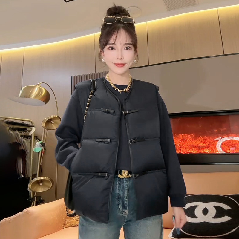 声雨竹秋冬季保暖棉服马甲女新款洋派圆领坎肩背心叠穿百搭外套上