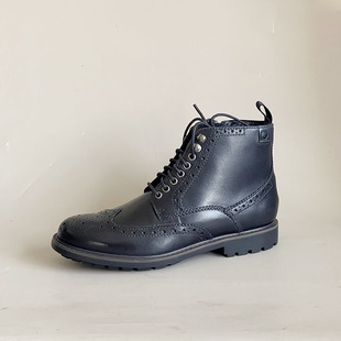 CLARKS其乐男新款高帮系带真皮英伦风布洛克雕花正装皮鞋马丁靴