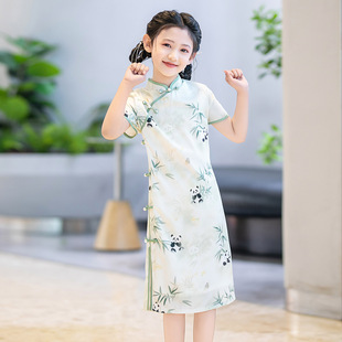 女童旗袍夏季2025新款儿童中国风女孩薄款日常短款熊猫印花连衣裙