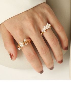 满2减5】WOO/欧美手工绕线  法式复古仙女气质 天然真珍珠戒指女