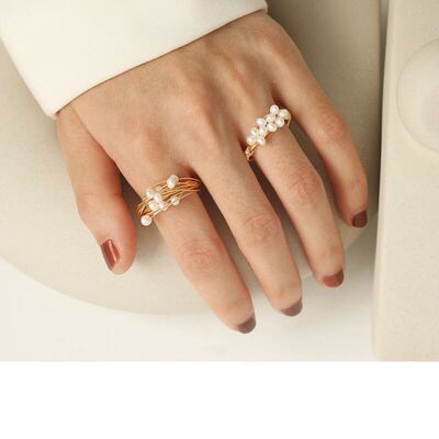 欧美手工绕线法式复古珍珠戒指