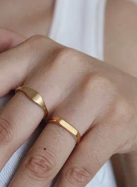 买2减5】WOO哑光磨砂/菱形切面法式简约复古戒指叠戴有腔调不掉色