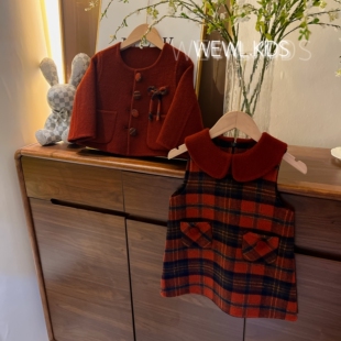 现货<冬枣>【绵羊毛,纯手工,双面呢】女童秋冬背心裙套装