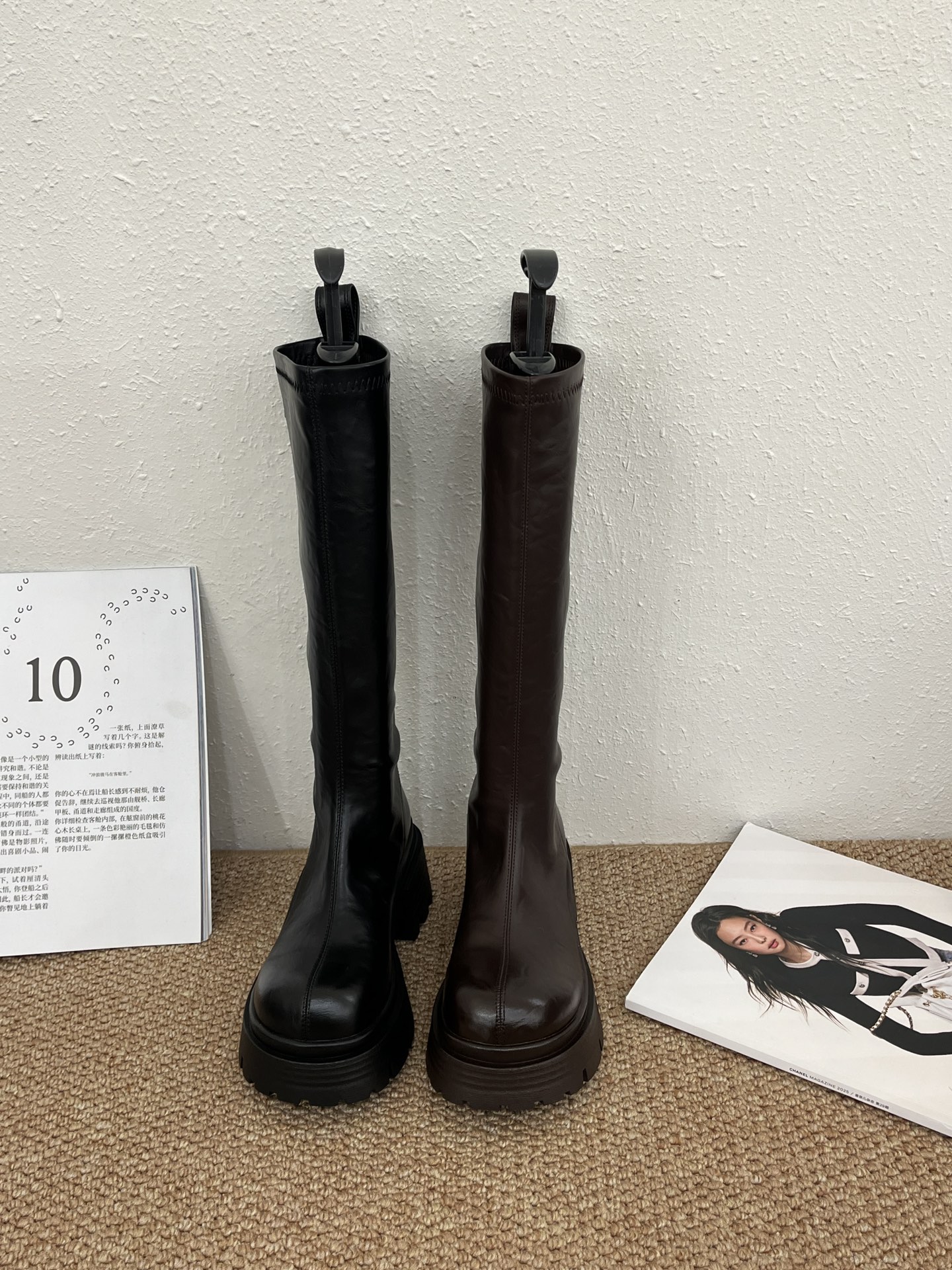 陌尼斯/MONIZ2025新款秋季真皮厚底复古系带设计休闲百搭骑士靴女