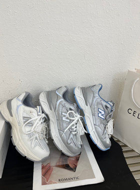 MONIZ少女感2025新款厚增高老爹鞋女串珠网面系带百搭休闲运动鞋