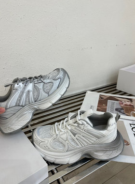 超舒适~MONIZ2025新款厚底老爹鞋女时尚百搭圆头系带休闲运动鞋